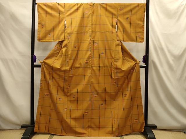 平和屋着物■西陣　紬　格子に花　正絹　逸品　AABL4833sx
