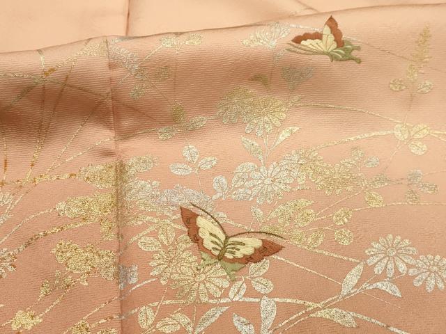 平和屋着物■訪問着　刺繍　花蝶文　暈し染め　金糸　金銀彩　正絹　逸品　AABL4877sx