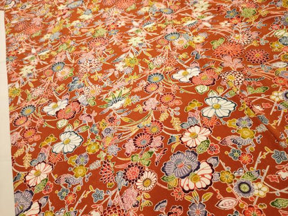 平和屋着物■上質な小紋　型染め　草花文　鬼しぼ縮緬　正絹　逸品　AABL4883sx