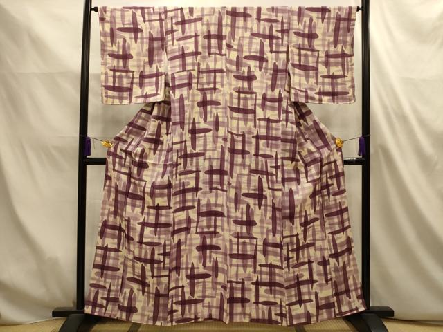 平和屋着物■上質な小紋　変わり格子　正絹　逸品　AABL4885sx