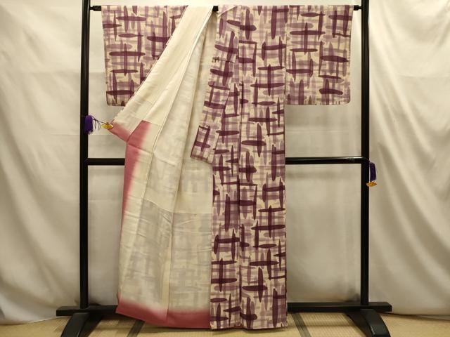 平和屋着物■上質な小紋　変わり格子　正絹　逸品　AABL4885sx