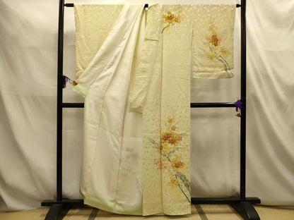 平和屋着物■訪問着　手描き　枝花文　銀彩　正絹　逸品　AABL4889sx