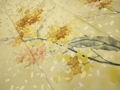 平和屋着物■訪問着　手描き　枝花文　銀彩　正絹　逸品　AABL4889sx