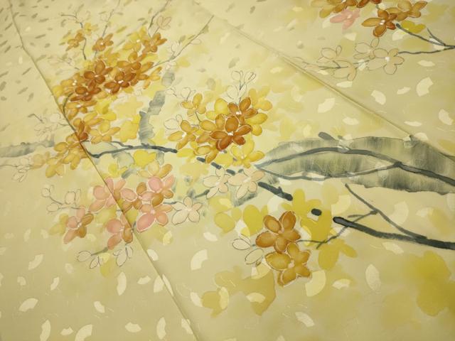 平和屋着物■訪問着　手描き　枝花文　銀彩　正絹　逸品　AABL4889sx