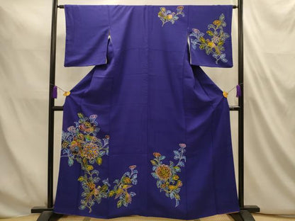 平和屋着物■訪問着　刺繍　更紗花鳥文　金糸　正絹　逸品　AABL4890sx