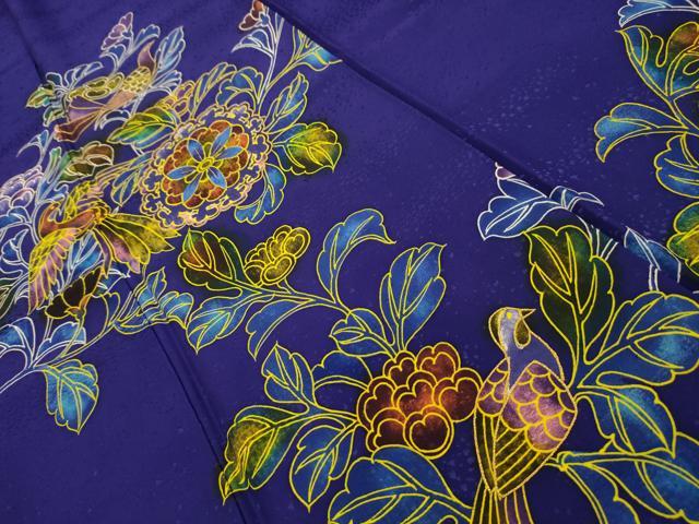 平和屋着物■訪問着　刺繍　更紗花鳥文　金糸　正絹　逸品　AABL4890sx