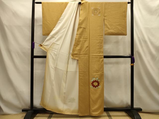平和屋着物■江戸小紋　訪問着　刺繍　草花　鮫小紋柄　金糸　正絹　逸品　AABL4898sx