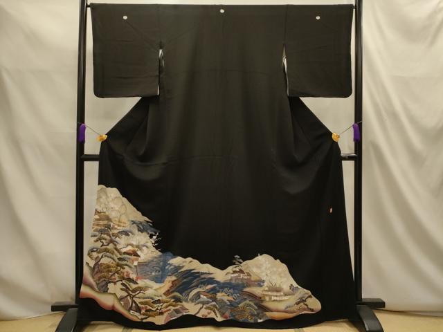 平和屋着物■豪華黒留袖　駒刺繍　風景文　金彩　正絹　逸品　AABL4900sx