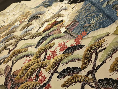 平和屋着物■豪華黒留袖　駒刺繍　風景文　金彩　正絹　逸品　AABL4900sx