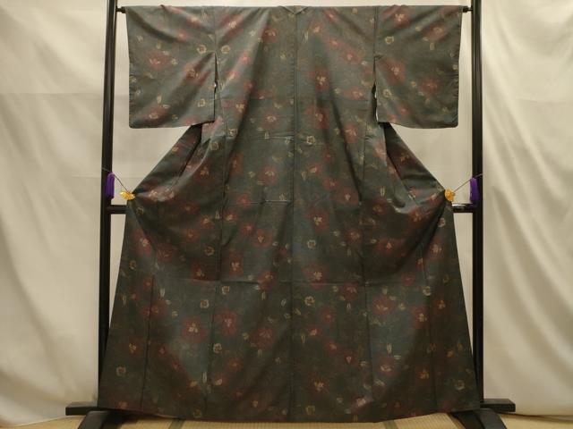 平和屋着物■本場大島紬　更紗花文　正絹　逸品　AABL4902sx