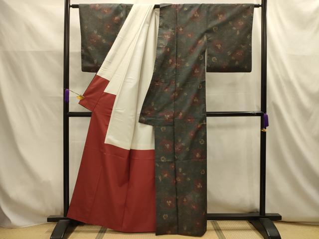平和屋着物■本場大島紬　更紗花文　正絹　逸品　AABL4902sx