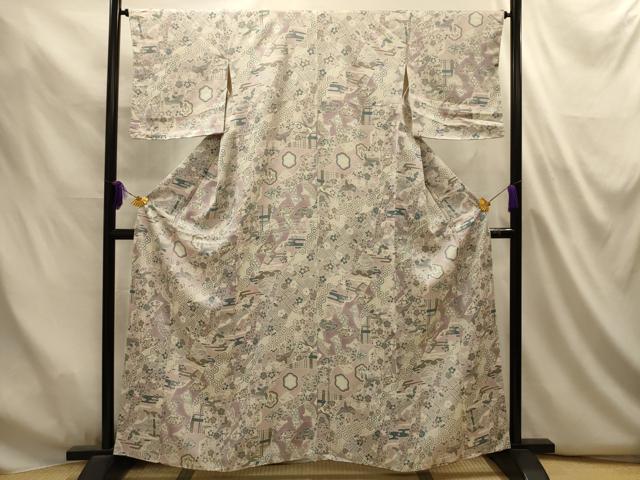 平和屋着物■上質な小紋　道長扇面花鳥文　正絹　逸品　AABL4906sx