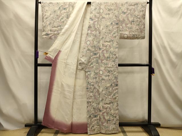 平和屋着物■上質な小紋　道長扇面花鳥文　正絹　逸品　AABL4906sx
