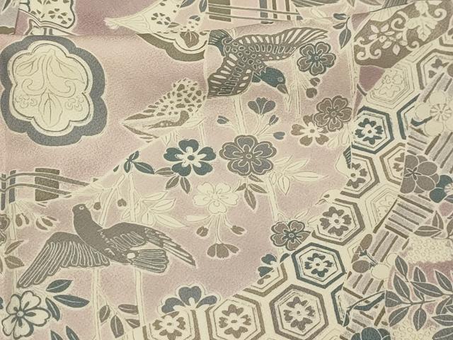 平和屋着物■上質な小紋　道長扇面花鳥文　正絹　逸品　AABL4906sx