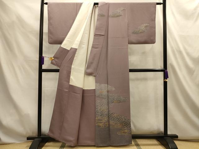 平和屋着物■訪問着　駒刺繍　浜松文　暈し染め　金彩　正絹　逸品　AABL4908sx