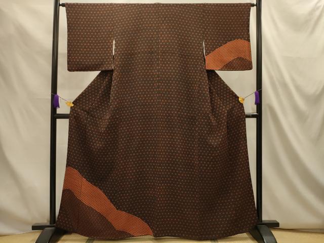平和屋着物■訪問着　麻の葉文様　黒地　鬼しぼ縮緬　正絹　逸品　AABL4909sx