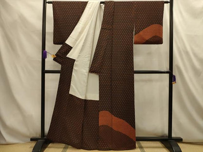 平和屋着物■訪問着　麻の葉文様　黒地　鬼しぼ縮緬　正絹　逸品　AABL4909sx