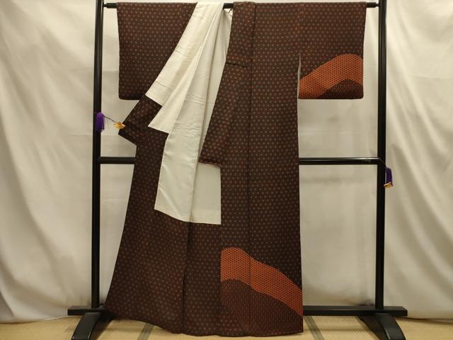 平和屋着物■訪問着　麻の葉文様　黒地　鬼しぼ縮緬　正絹　逸品　AABL4909sx
