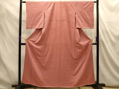 平和屋着物■上質な色無地　道長吉祥花鳥地紋　洗朱色　正絹　逸品　AABL4914sx