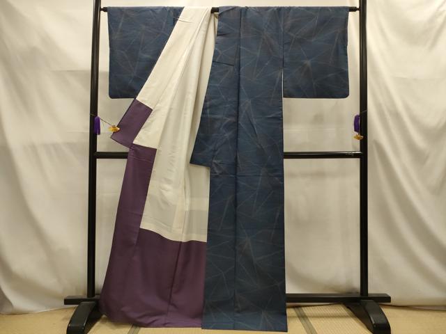 平和屋着物■上質な紬　幾何学文様　正絹　逸品　AABL4923sx