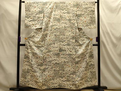 平和屋着物■上質な小紋　型染め　流水花風景文　正絹　逸品　AABL4934sx