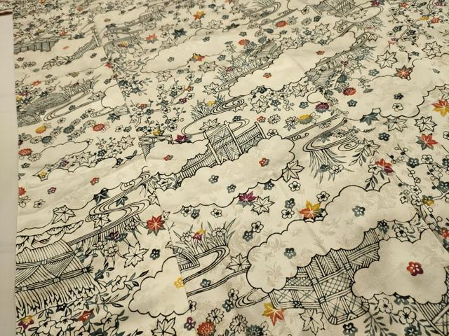 平和屋着物■上質な小紋　型染め　流水花風景文　正絹　逸品　AABL4934sx