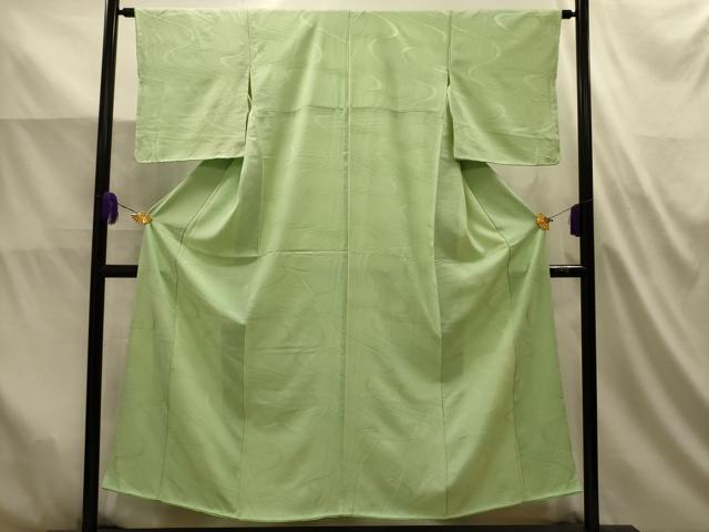 平和屋着物■上質な色無地　流水地紋　若菜色　正絹　逸品　AABL4937sx