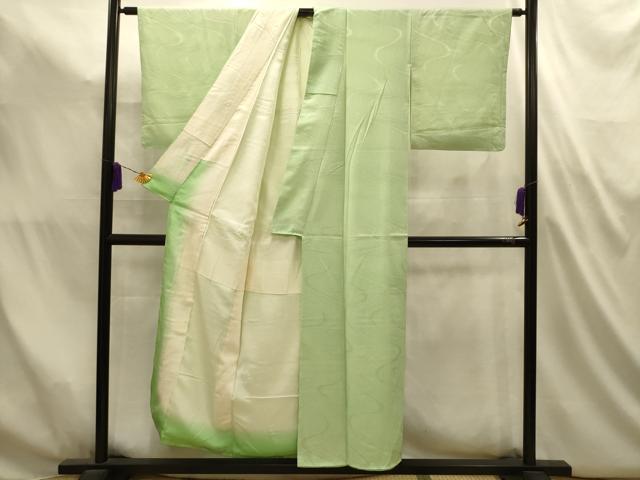 平和屋着物■上質な色無地　流水地紋　若菜色　正絹　逸品　AABL4937sx