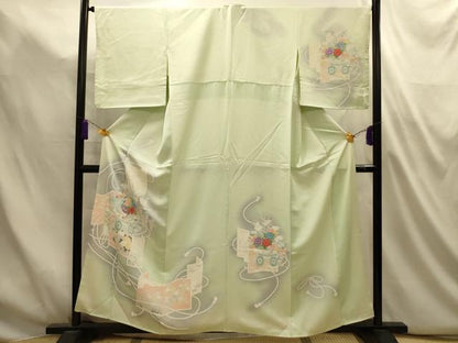 平和屋着物■訪問着　刺繍　松竹梅花車屏風文　暈し染め　金糸　正絹　逸品　AABL4938sx