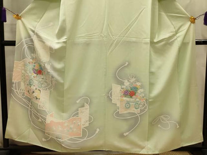 平和屋着物■訪問着　刺繍　松竹梅花車屏風文　暈し染め　金糸　正絹　逸品　AABL4938sx