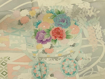 平和屋着物■訪問着　刺繍　松竹梅花車屏風文　暈し染め　金糸　正絹　逸品　AABL4938sx