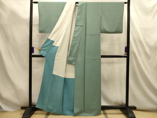 平和屋着物■お召　色無地　薄青色　正絹　逸品　AABL4941sx
