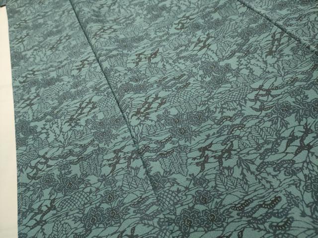 平和屋着物■上質な小紋　型染め　飛鳥風景文　正絹　逸品　AABL4950sx