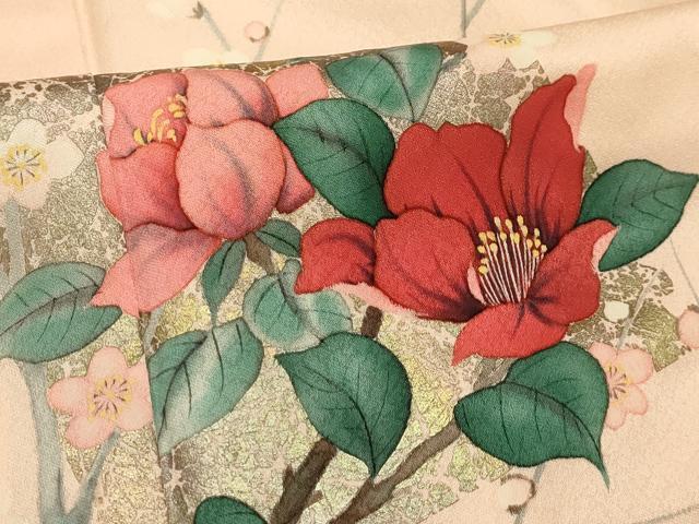 平和屋着物■訪問着　流水枝花文　銀彩　正絹　逸品　AABL4956sx