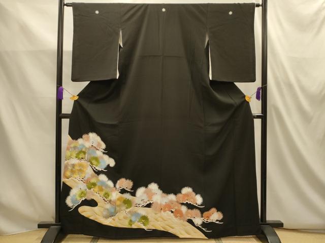 平和屋着物■豪華黒留袖　刺繍　浜松文　金銀糸　正絹　逸品　AABL4957sx