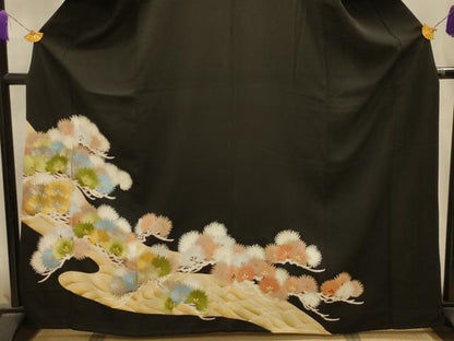 平和屋着物■豪華黒留袖　刺繍　浜松文　金銀糸　正絹　逸品　AABL4957sx