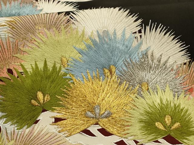 平和屋着物■豪華黒留袖　刺繍　浜松文　金銀糸　正絹　逸品　AABL4957sx