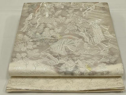 平和屋着物◎六通柄袋帯　人物文　銀糸　正絹　逸品　AABL5003ou