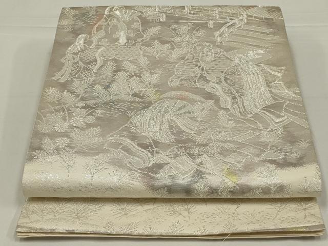 平和屋着物◎六通柄袋帯　人物文　銀糸　正絹　逸品　AABL5003ou