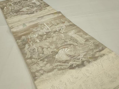 平和屋着物◎六通柄袋帯　人物文　銀糸　正絹　逸品　AABL5003ou