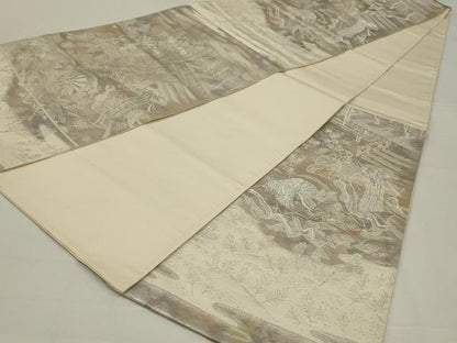 平和屋着物◎六通柄袋帯　人物文　銀糸　正絹　逸品　AABL5003ou