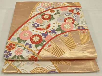 平和屋着物◎六通柄袋帯　唐織　花蝶文　金糸　正絹　逸品　AABL5004ou