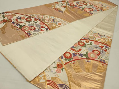 平和屋着物◎六通柄袋帯　唐織　花蝶文　金糸　正絹　逸品　AABL5004ou