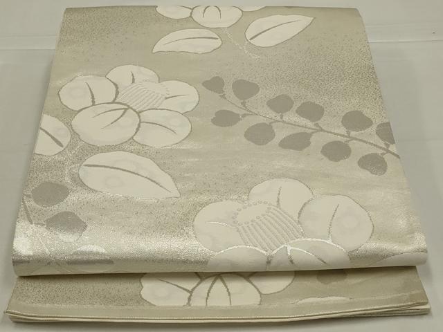 平和屋着物◎六通柄袋帯　椿　銀糸　正絹　逸品　AABL5007ou