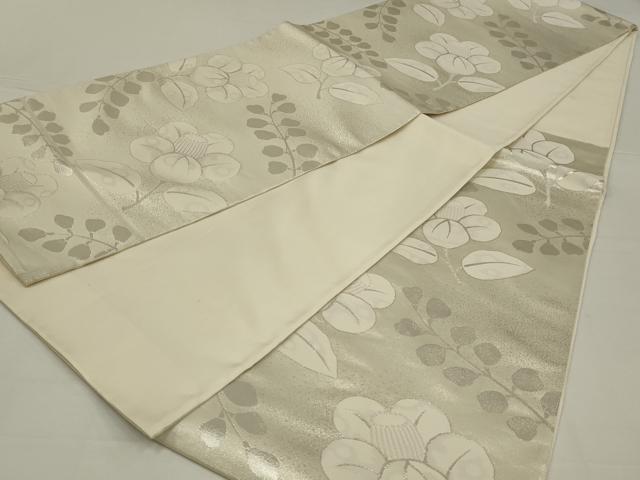 平和屋着物◎六通柄袋帯　椿　銀糸　正絹　逸品　AABL5007ou