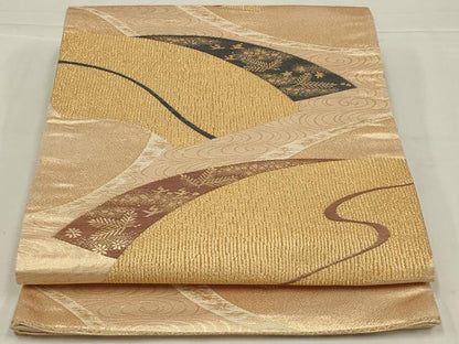 平和屋着物◎六通柄袋帯　流水地紙文　金糸　正絹　逸品　AABL5010ou