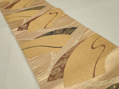 平和屋着物◎六通柄袋帯　流水地紙文　金糸　正絹　逸品　AABL5010ou
