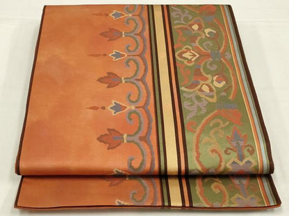 平和屋着物◎六通柄袋帯　花唐草文　正絹　逸品　AABL5017ou