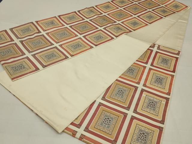 平和屋着物◎六通柄袋帯　格子花文　金糸　正絹　逸品　AABL5018ou