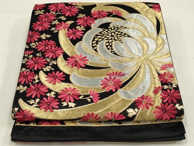 平和屋着物◎六通柄袋帯　唐織　乱菊　黒地　金銀糸　正絹　逸品　AABL5023ou